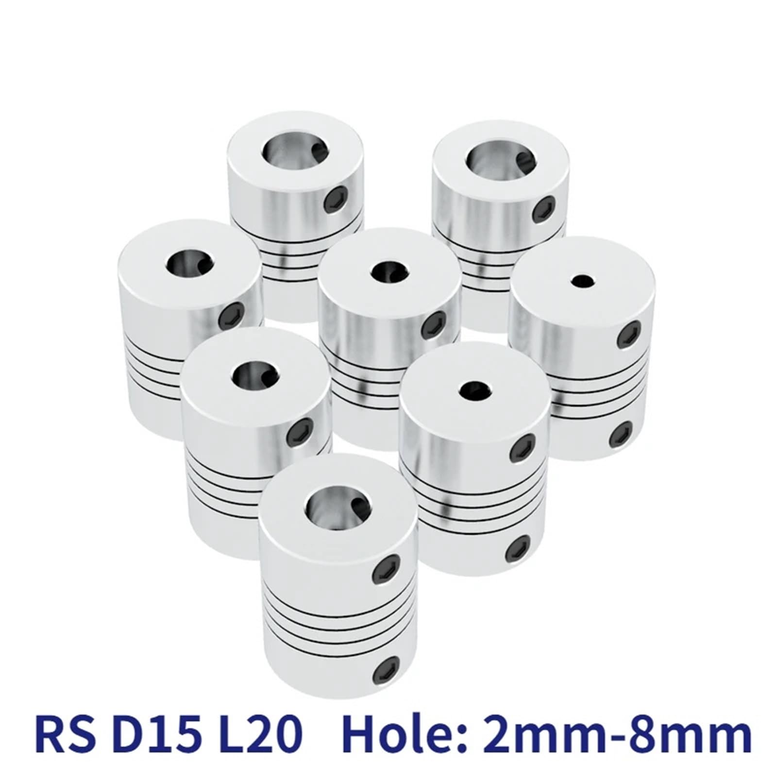 Acoplamiento flexible de eje Z de aluminio D15L20 de 2 mm, 3 mm, 4 mm, 5 mm, 6 mm, 6,35 mm y 8 mm (5 unidades)(6mm to 6mm)