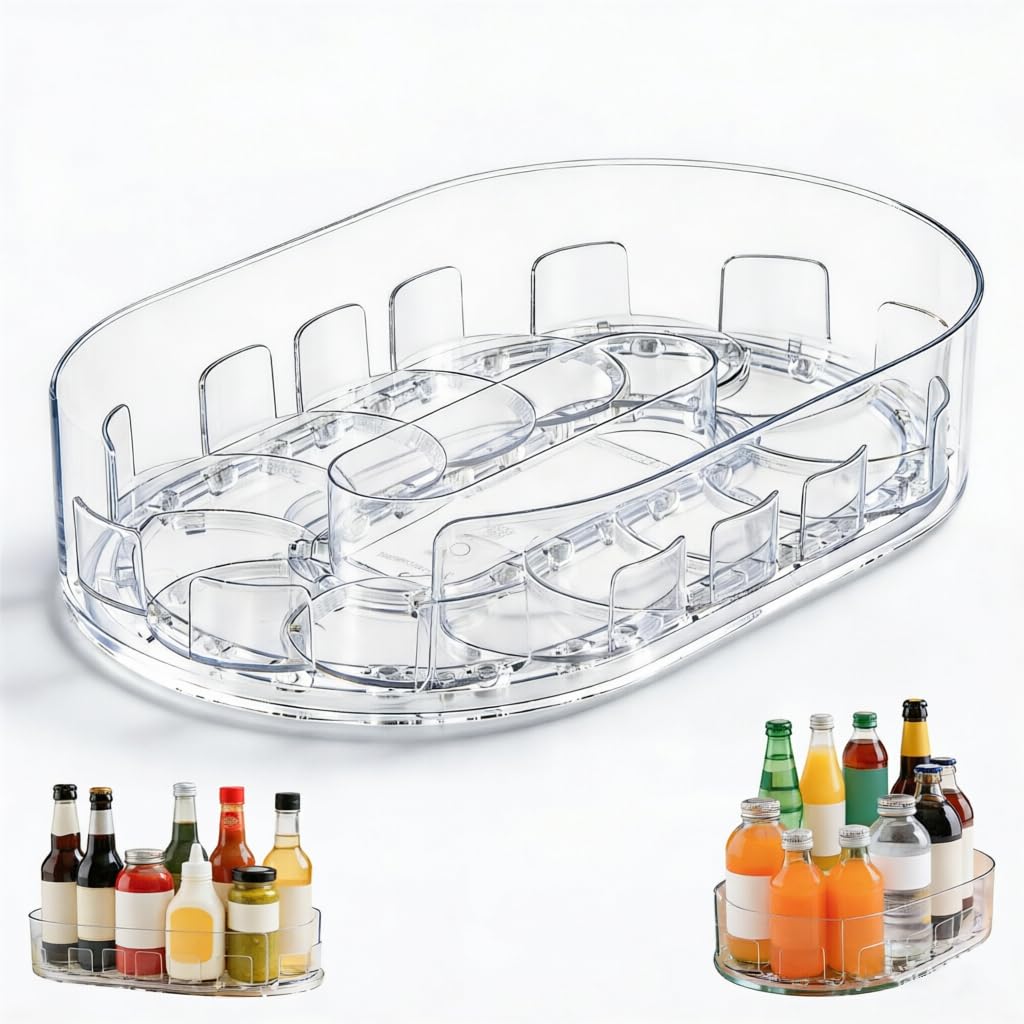 View 1 of [SOLD FOR PARTS] Etenpo Fridge Turntable Organizer, 360° Rotating Fridge Organizer for Cabinet Tabletop, Clear Turntable Storage Bin for Refrigerator Pantry (33x21.5cm)