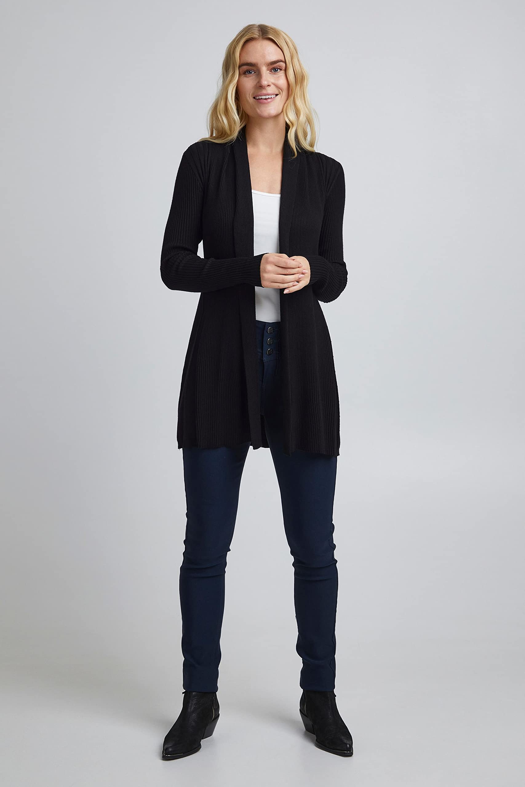 fransa FRZubasi Damen Lange Strickjacke Feinstrick Cardigan Longstrickjacke