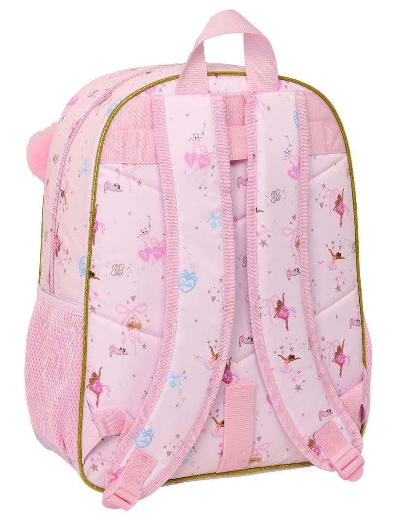 Safta | Mochila Escolar Barbie Ballet Adaptable a Carro (Sin Carro), Ergonómica y Acolchada, Doble Tirador en Cremallera, Bolsillo Frontal Grande y Laterales Portabotellas, Rosa, Medidas 33x14x42 cm