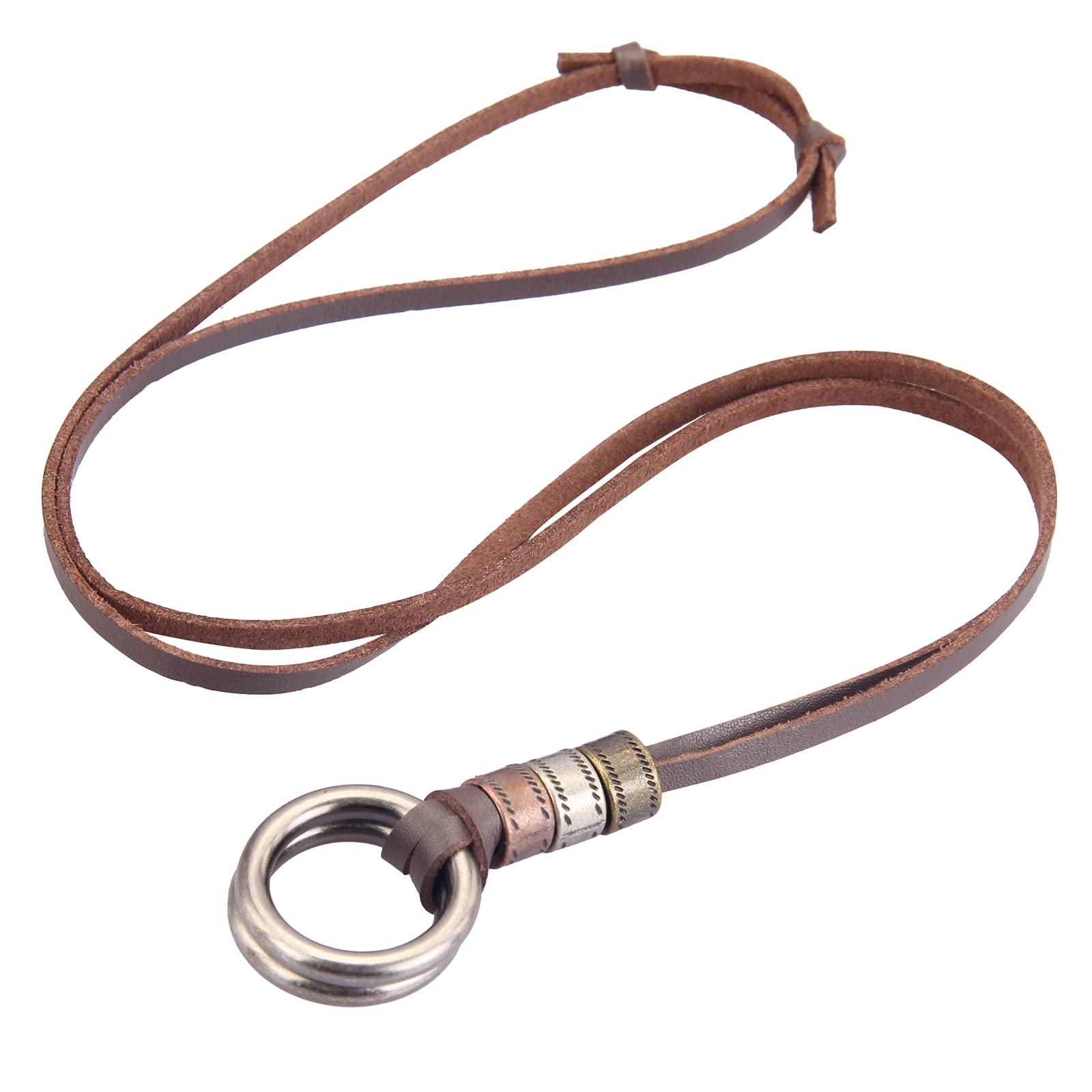 Collar de cordón de cuero, cadena multicapa con dije de madera, joyas vintage, bohemio, collar largo para usar con suéter, para mujeres y hombres, Cuero sintético, No es una piedra 2