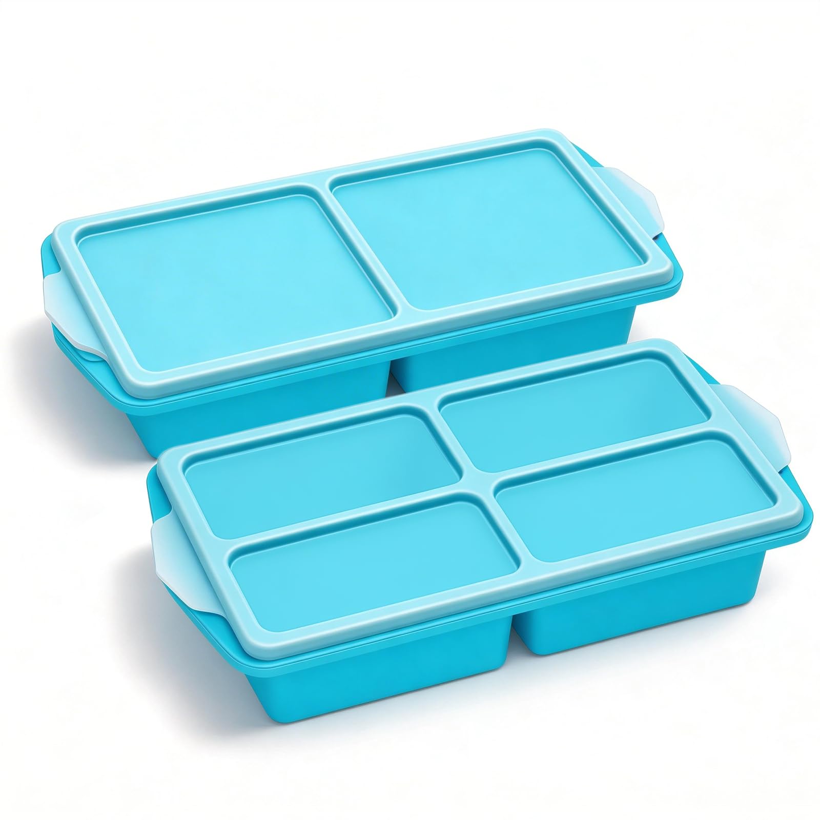 Souper Cubes,Silicone Freezer Moulds with Lids,Soup Containers,2/4-Compartment Freezer Storage Boxes,Made from Food-Grade,Materials,Dishwasher-Safe(724/30-2PCS-Blue)