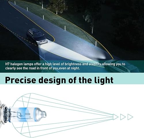 Miniatura 5 de Bombillas halógenas H7 mejoradas para faros delanteros, luz alta, luz baja y antiniebla, 12 V 100 W, paquete de 2