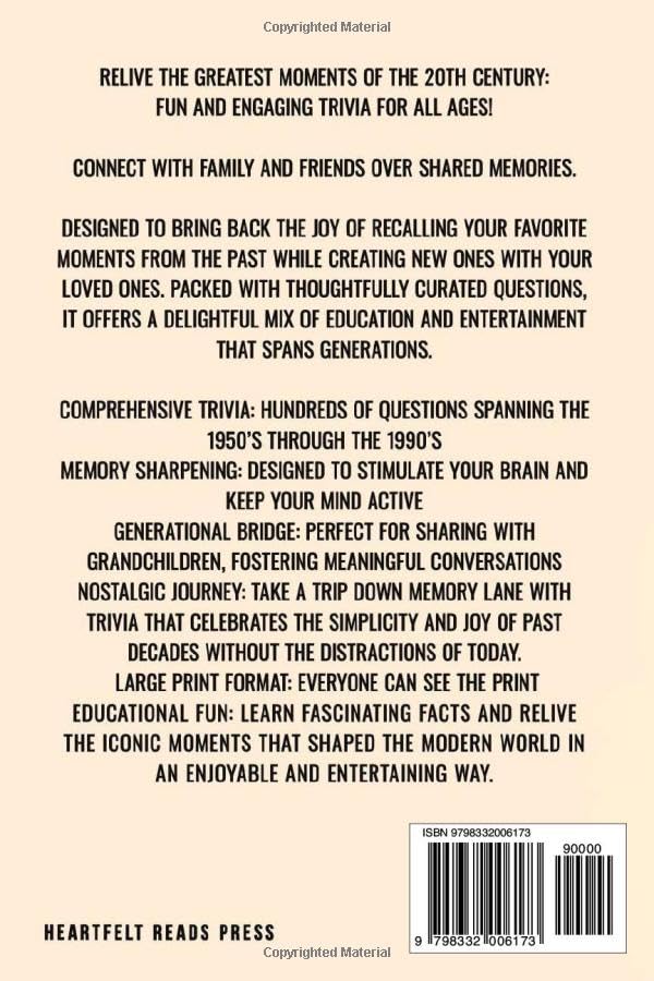 Trivia For Seniors: Large Print, Easy to Read, Step Back in Time to the 50s, 60s, 70s, 80s Through the End of the 90s - Image 2