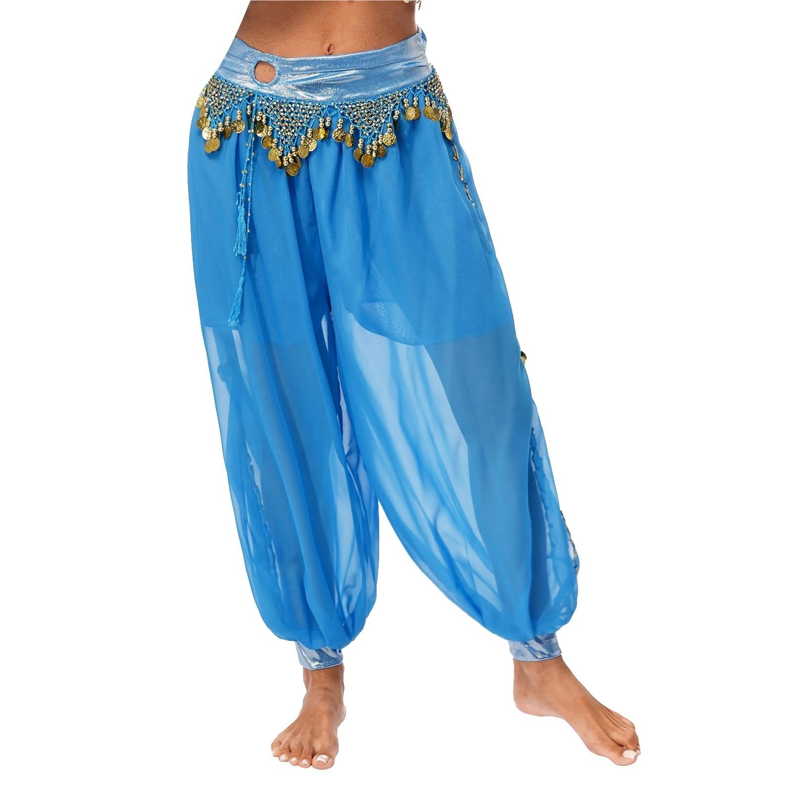 Arabische Prinzessin Bauchtanz-Kostüm for Damen, Märchen-Quasten, Bloomers, Tribal-Hose, metallische, gerüschte, seitlich geteilte Haremshose