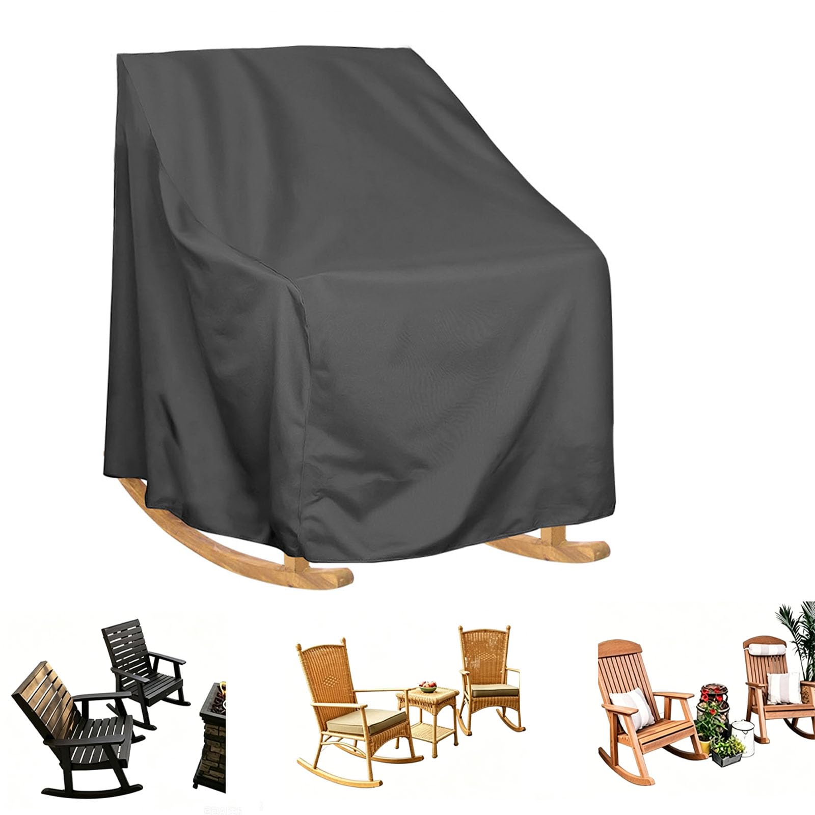 Single Rocking Chair Cover,Garden Sunbed Cover,Waterproof Windproof Anti-UV Heavy Duty 210D Oxford Fabric Outdoor Patio Rattan Single Rocking Chair Protection Covers(Size:70x83x99cm,Color:Black 420D)