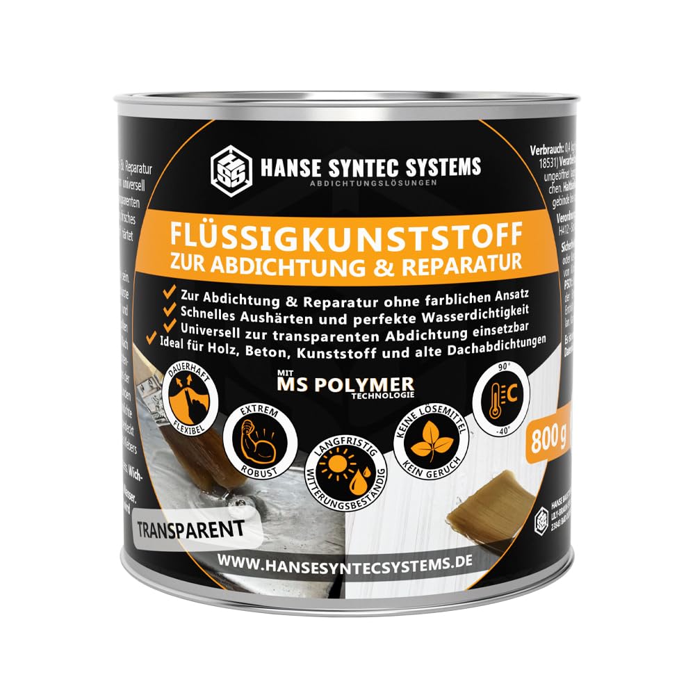HSS Flüssigkunststoff – Abdichtung & Reparatur, MS-Polymer, UV- & witterungsbeständig, Transparent, 800 g