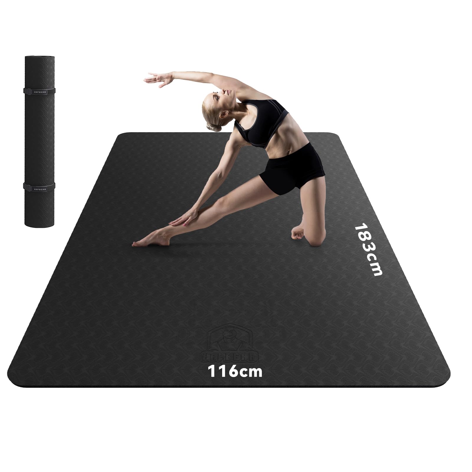 HAPBEAR Tappetino Yoga Grande, 183x116cm /198×137cm×6mm/183x122cm×8mm, Antiscivolo Professionale Con Superficie Testurizzata per Yoga, Ginnastica, Allenamento, Pilates