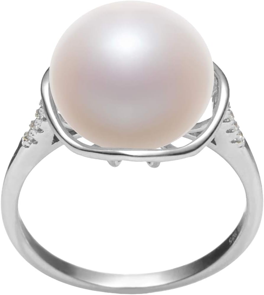 Kalina White 11-12mm AAA Quality Freshwater 925 Sterling Silver Cultured Pearl Ring For Women