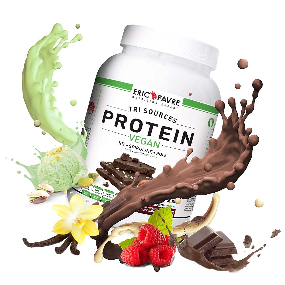 PROTEINES VEGAN TRI-SOURCE - Protéines Végétales Vegan Savoureuses Pour le Développement Musculaire - Riz Spiruline Pois - Assimilable Rapidement - 1,5kg - Saveur Pistache - Eric Favre