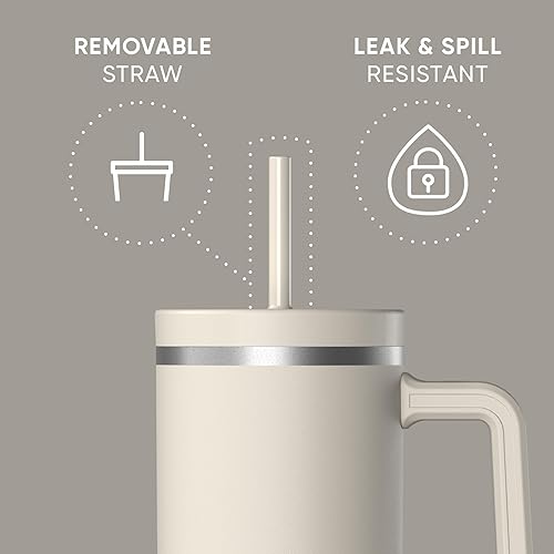 Miniatura 148 de Hydrapeak Voyager - Vaso de acero inoxidable de 40 onzas con asa, botella de agua aislada con popote y tapa, taza de viaje reutilizable apta