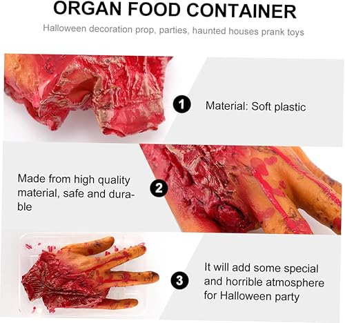 Miniatura 4 de ibasenice Accesorios de mano falsos, 1 unidad, caja de almuerzo de órgano, brazos falsos, piezas humanas de Halloween, órganos humanos artificiales,