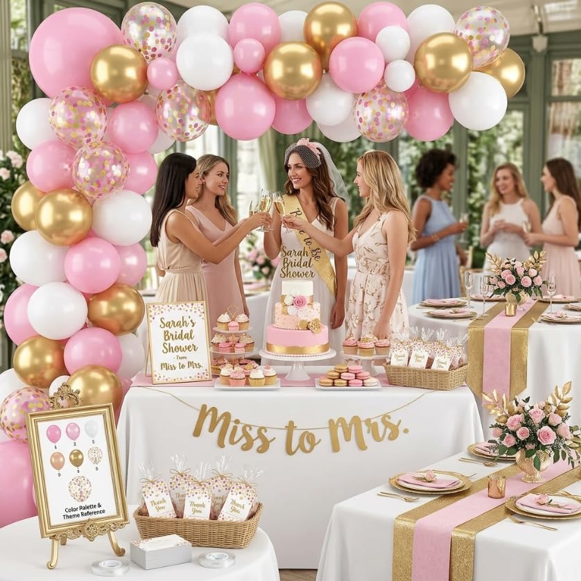 Image of Pink and Gold Balloons, 12 Inch Light Baby Pink White and Gold Confetti Balloons for Girls Princess Birthday Baby Shower Bridal Shower Wedding Graduation Party Decoration