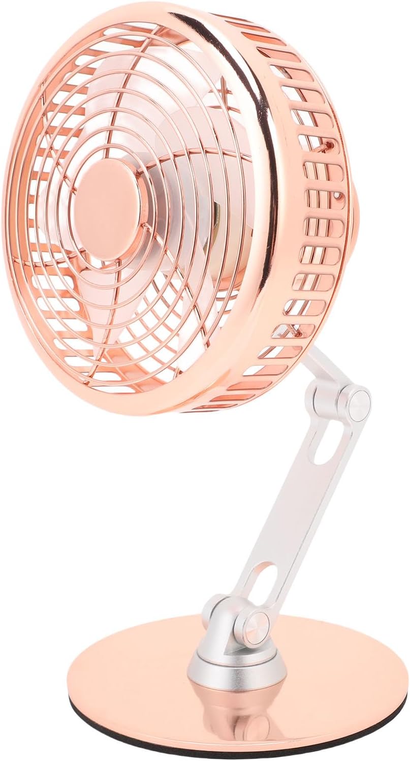 Small Quiet USB Desk Fan 3 Speed Retro Metal Fan for Home Office Nightstand Bedroom Iron 1pc (Rose Gold)
