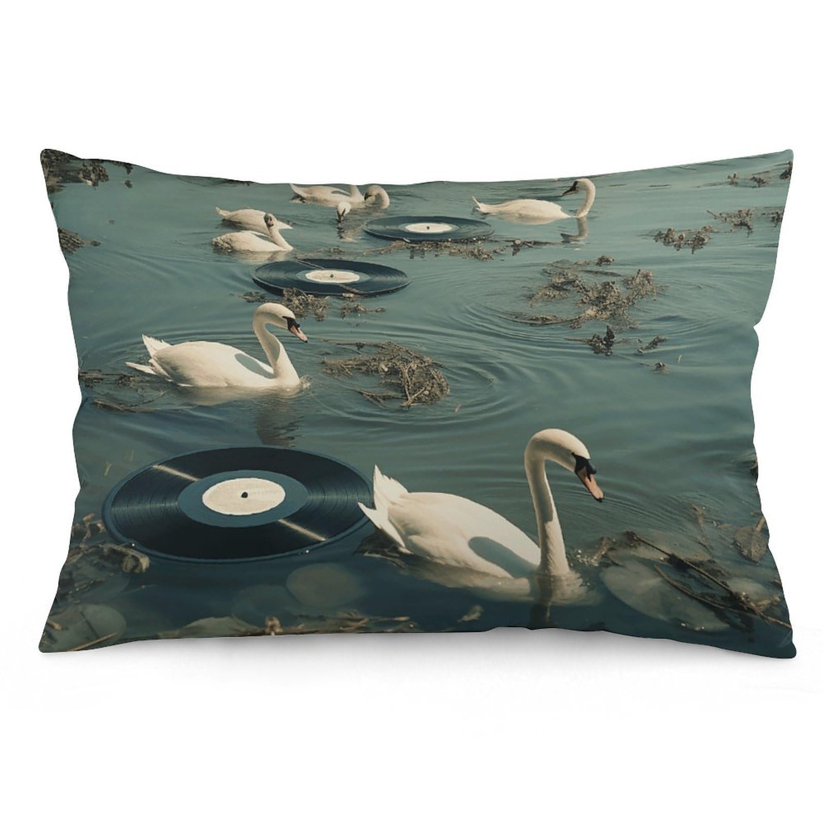 NTVOWPZO 2 Pack Decoration Throw Pillow Covers 20"x30" Pillowcases Covers Swan and Record Pillowcases Modern Farmhouse Home Decor Sofa Cushions Covers for Couch Bed Living Room