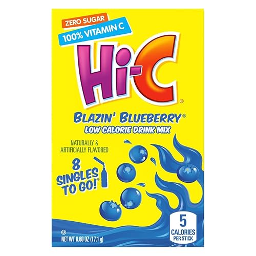 Vista 4 de Hi-C Singles To Go Drink Mix Blazin' Blueberry Pack de 3, 24 porciones en total, 8 porciones por caja, baja en calorías, cero azúcar, potenciador