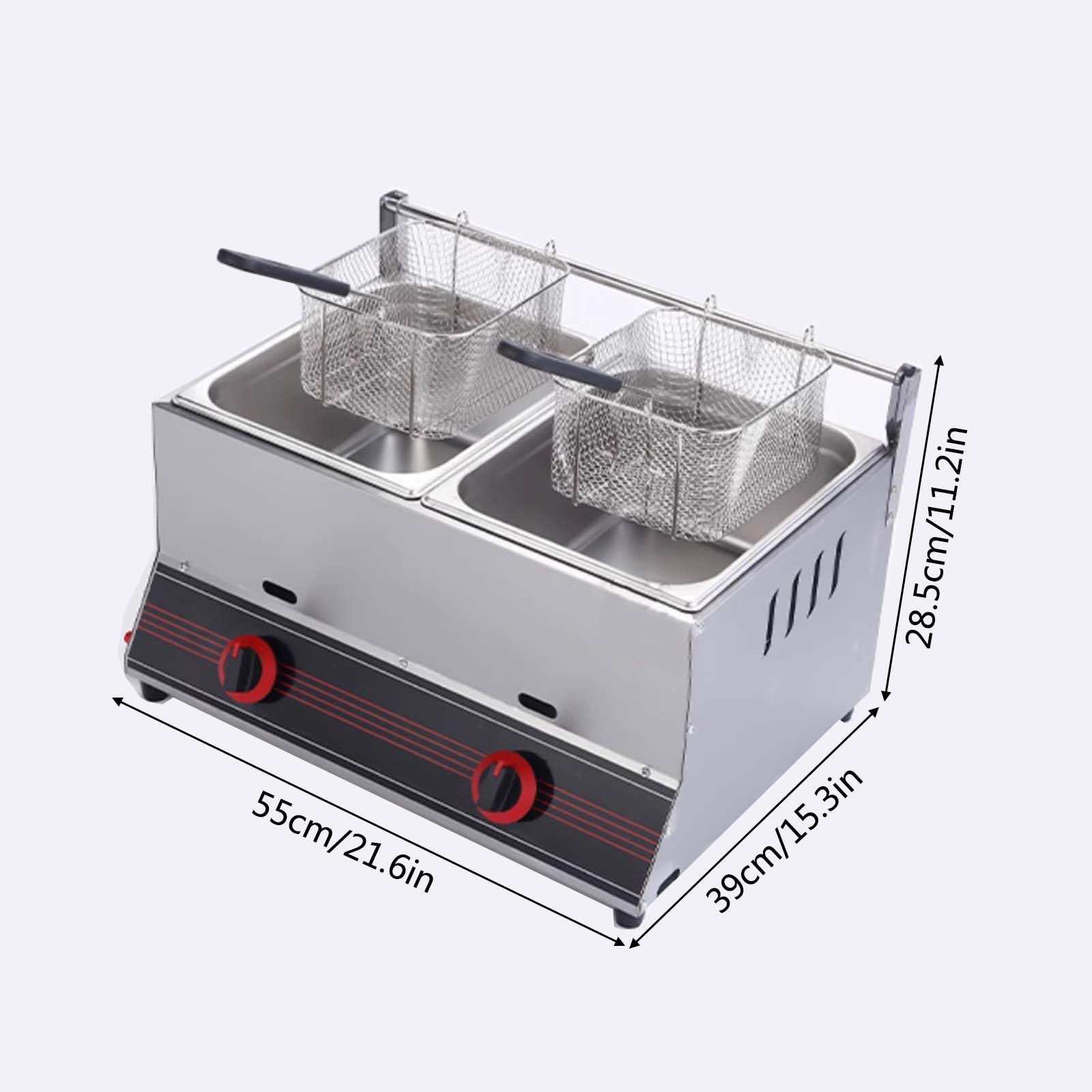Friggitrice a Gas da Banco, Friggitrici in Acciaio Inox con Frittura Cestello, Potenza di Fuoco Regolabile, Friggitrice ad Oil per Cucina, Ristorante, Snack Bar