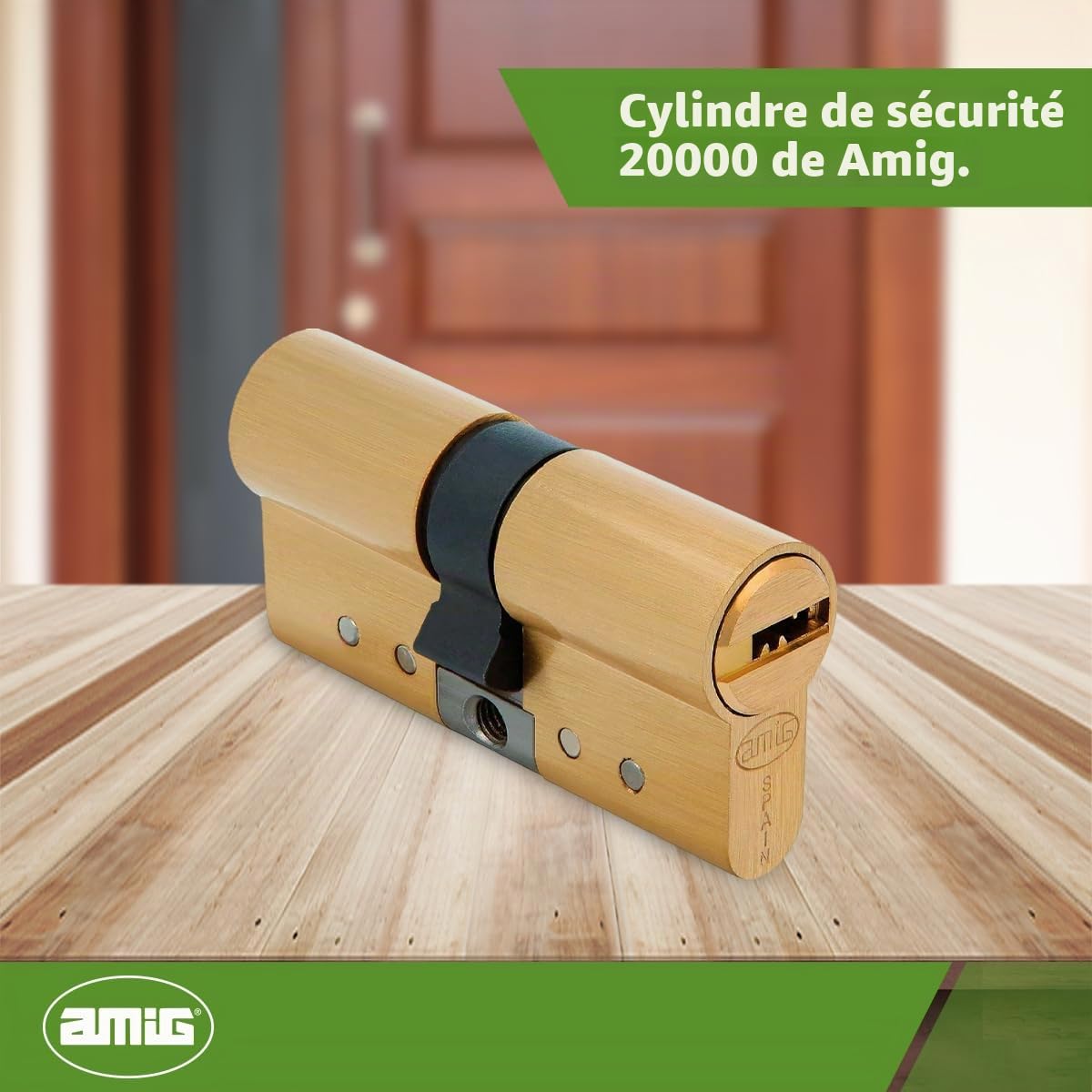 Amig - Serrure de Cylindre Sécurité Modèle 20000 | Haute Protection Anti-Perçage | Anti-Bumping et Crochetage | Installation Facile, Mat, 62 mm, Laiton