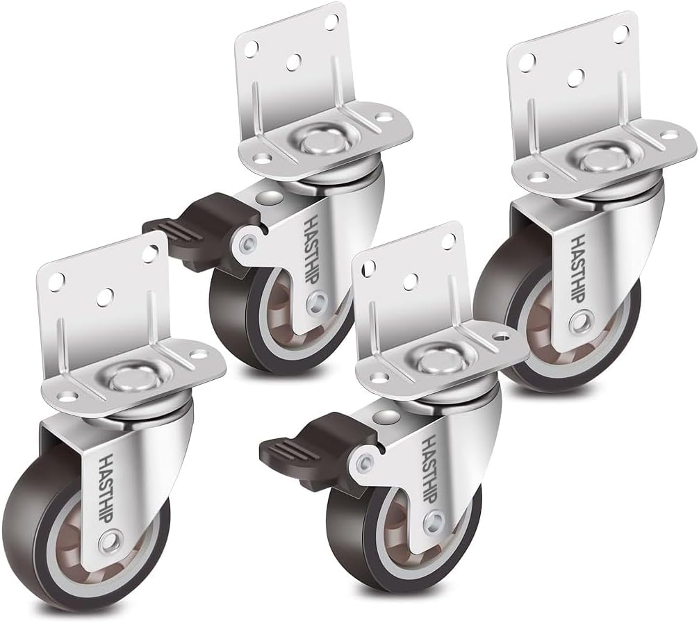 - HASTHIP® 4 Pcs Swivel Caster Wheels Set Locking Casters Swivel Caster Wheels 2-Inch Small Rubber Caster Wheels Heavy Duty 600lbs Moving Wheel Casters for Furniture, Baby Bed, Kitchen, Cabinet