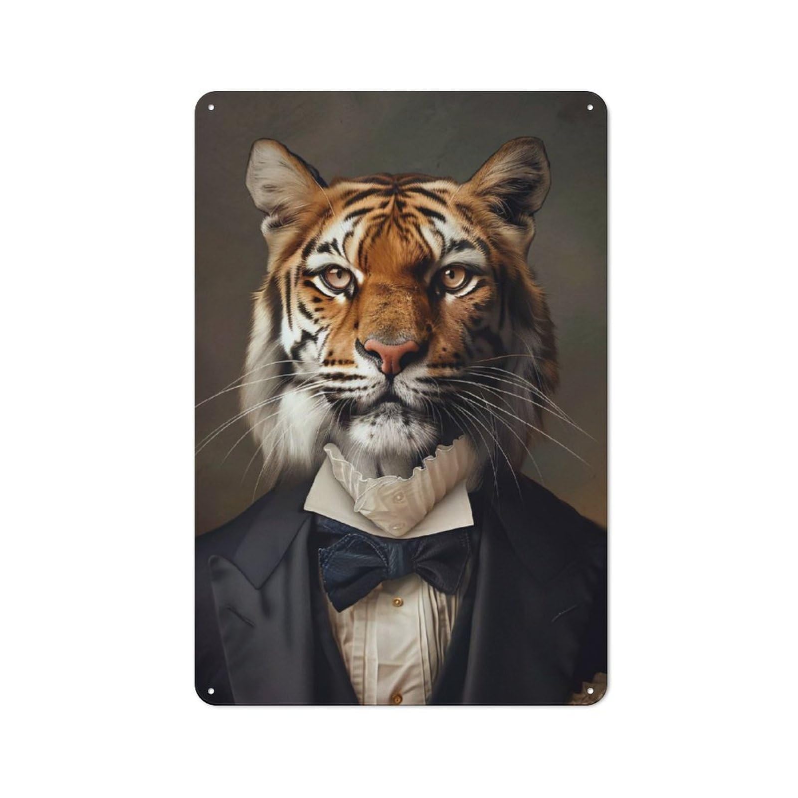 Junmoney Style-11 Rustic Tin Sign With Tiger In Tuxedo Portrait Design 30X20cm, Casual Garden Room Wall Plaque For Shed, Garden Room, Porch Or Garage