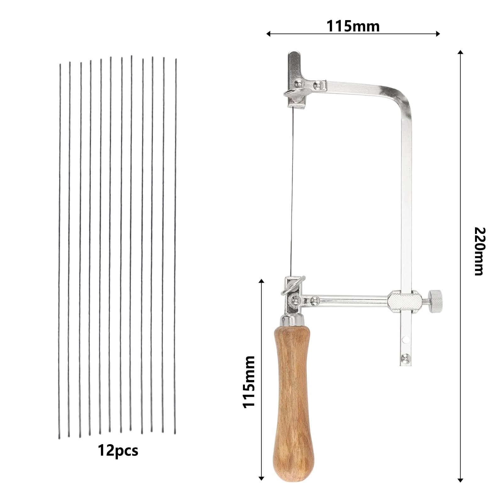 Juweliersäge Metallsäge Bogensäge verstellbare Laubsäge mit 12 Laubsägeblätter, Dekupiersäge Drahttsäge Schmucksäge für Holz, Holzbearbeitung Glas Metall