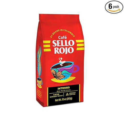 Sello Rojo, Intenso Darkest Roast Ground Coffee Bag, 10 oz, Pack of 6