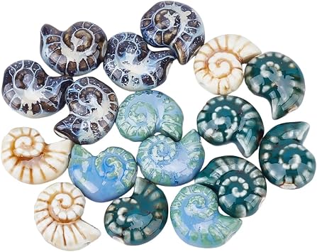 1 Box 20PCS Seashell Ceramic Beads with Holes Snail Shell Ocean Mixed colour Summer Porcelain Animal Glazed Vintage Spacer Bead Bulk for Jewellery Making Necklace Bracelet Diy Craft Supply