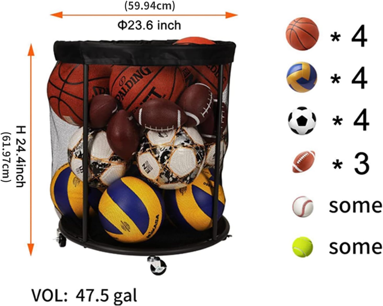 Ball Storage Cart Sports Equipment Organizers Holder Storing Volleyball Basketball Soccer And Baseball Storage Cart Holder Sports Equipment Organizer For Gym