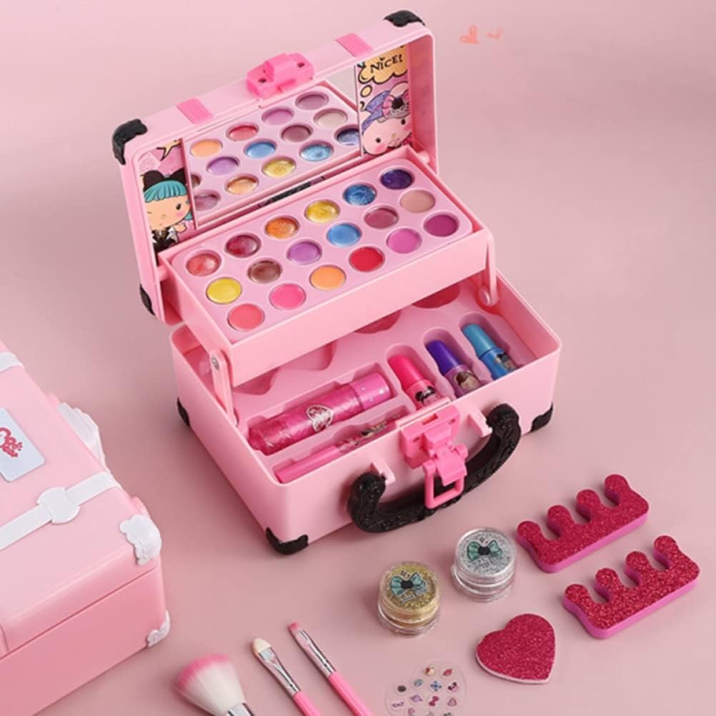 Alomejor Girls Makeup Set, Cosmetic Bag with Beauty Toy Tools for Kids