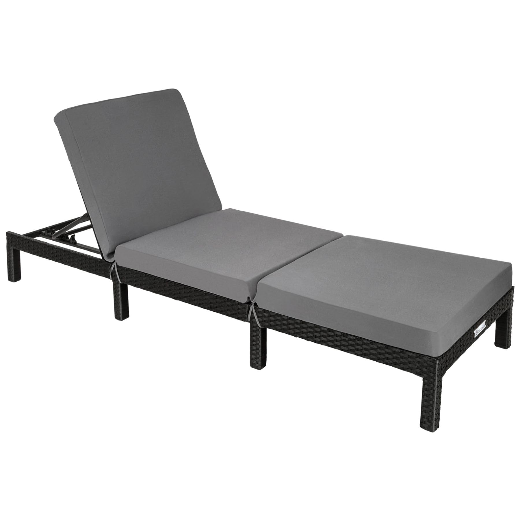 TecTake® Tumbona Jardín Exterior de Ratán y Acero con Cojines, Tumbona de Piscina con Respaldo Regulable en 6 Posiciones, Tumbona de Playa Estable y Resistente a Intemperie, Fácil Limpieza - Negro