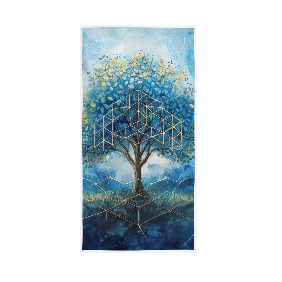 HUYGD Blue Geometric Tree Hand Towel, Absorbent Towels for Hand, Face, Hair, Yoga, Kitchen, Bath 15 x 30 Inches