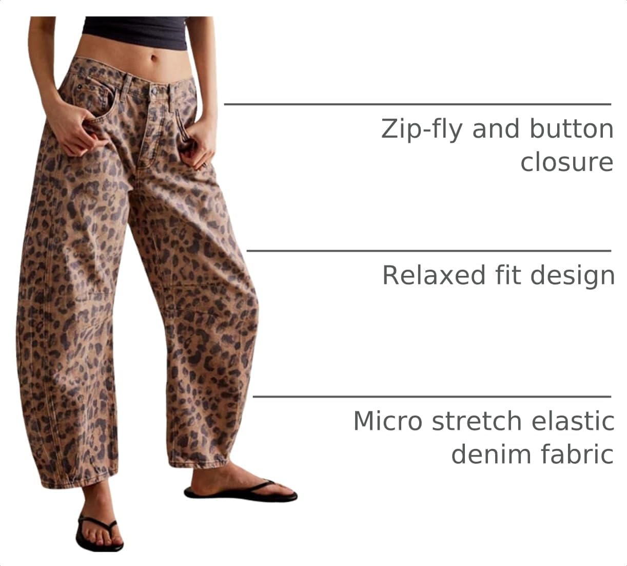 Womens Stretchy Mid Rise Barrel Jeans Vintage Loose Wide Leg Cropped Denim Pants Y2k Baggy Boyfriend Jeans image 4