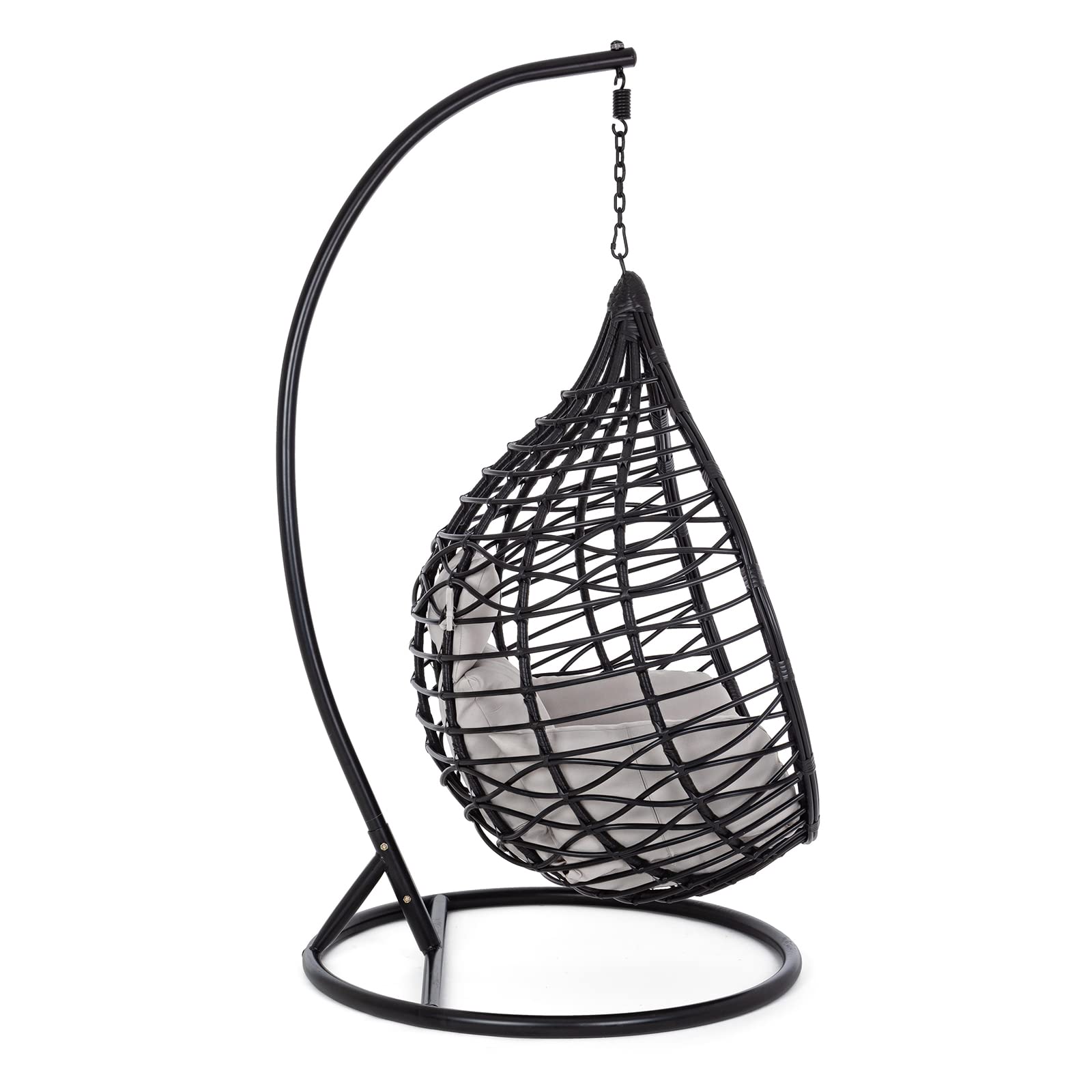 Decor Space Poltrona a dondolo sospesa "Torres" per giardino e veranda in rattan con cuscino Nero