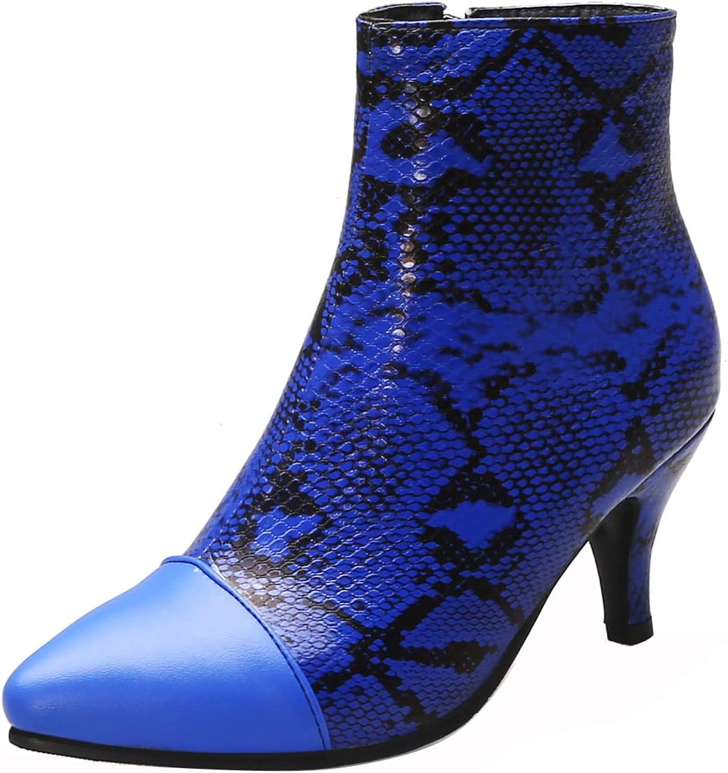 UniqueStride Womens Pointed Toe Zipper Stiletto Heel Ankle Boots Kitten High Heels Snake Print Booties