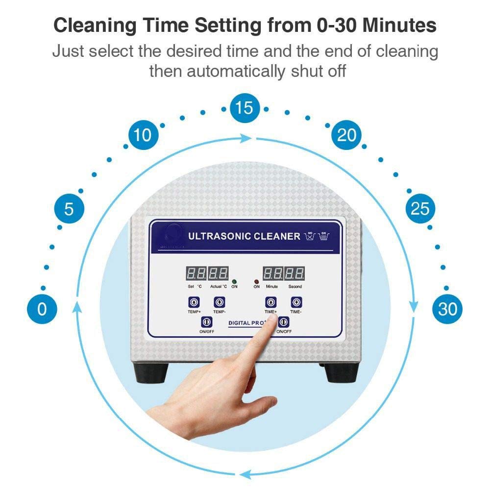 Limpiador ultrasónico Digital de 2 litros, baño Limpiador sónico de Acero Inoxidable de 40 KHz con Calentador y Temporizador (0-30 min), para Limpiar Joyas, Gafas, dentaduras postizas, Monedas, piez