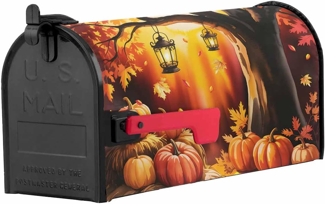 Fall Mailbox Covers Magnetic Standard Size 21x18 inch Maple Leaves Thanksgiving Pumpkin Fruit Autumn Landscape Decorative Mail Box Wraps Seasonal Post Letter Box Cover for Garden Yard Home Decor