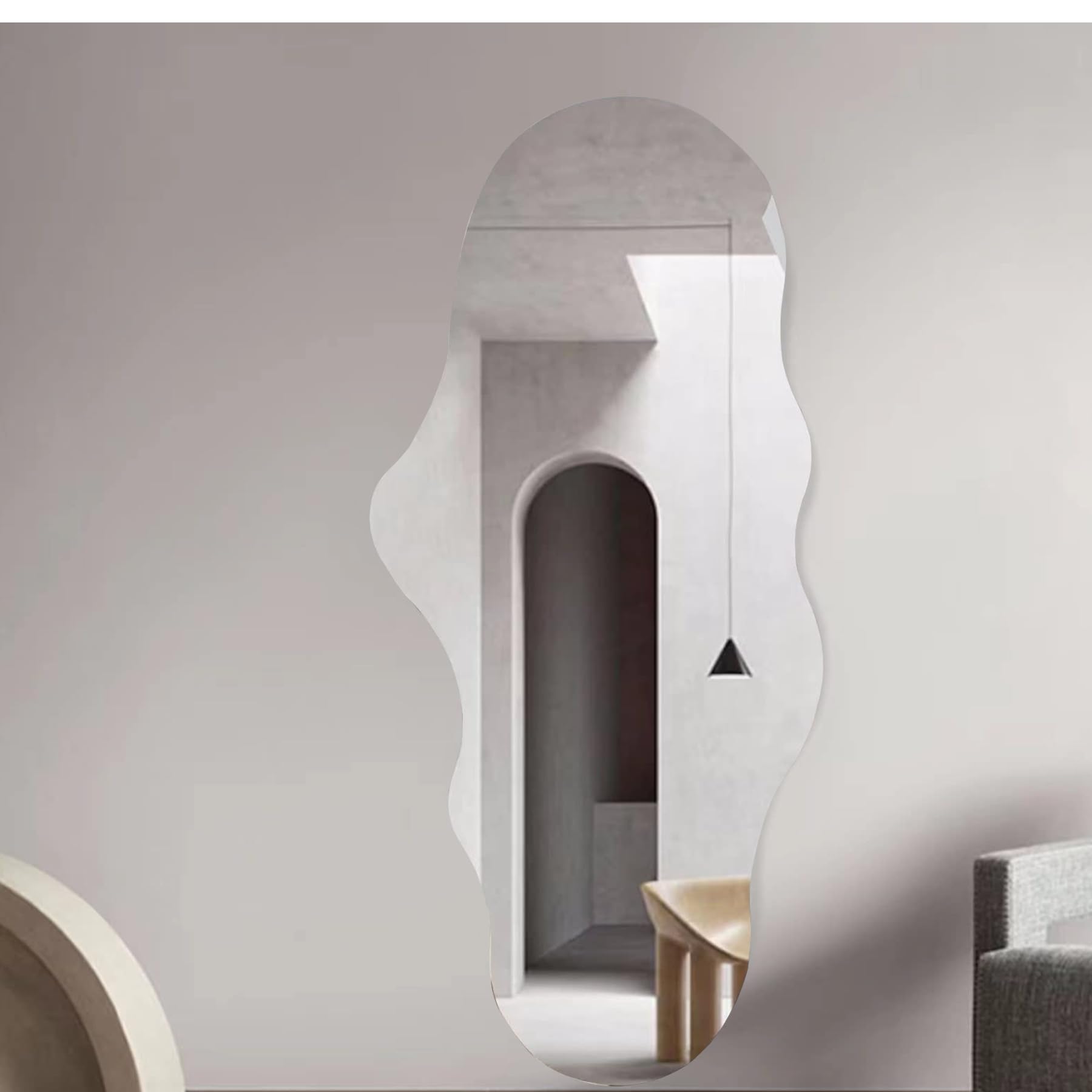 BST FURNH Espejo de Cuerpo Entero sin Marco, 120 x 59 cm, Forma Irregular, Blanco - para Dormitorio, baño, salón, tocador y Pared