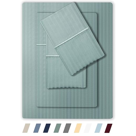 Feather & Stitch 500 TC Queen Size Damask Bed Sheet Set, 100% Soft Cotton Breathable Bedsheets, 18" Deep Pockets Sateen Weave Striped Bedding Mattress Resort Hotel Luxury Décor - (Green, Queen)