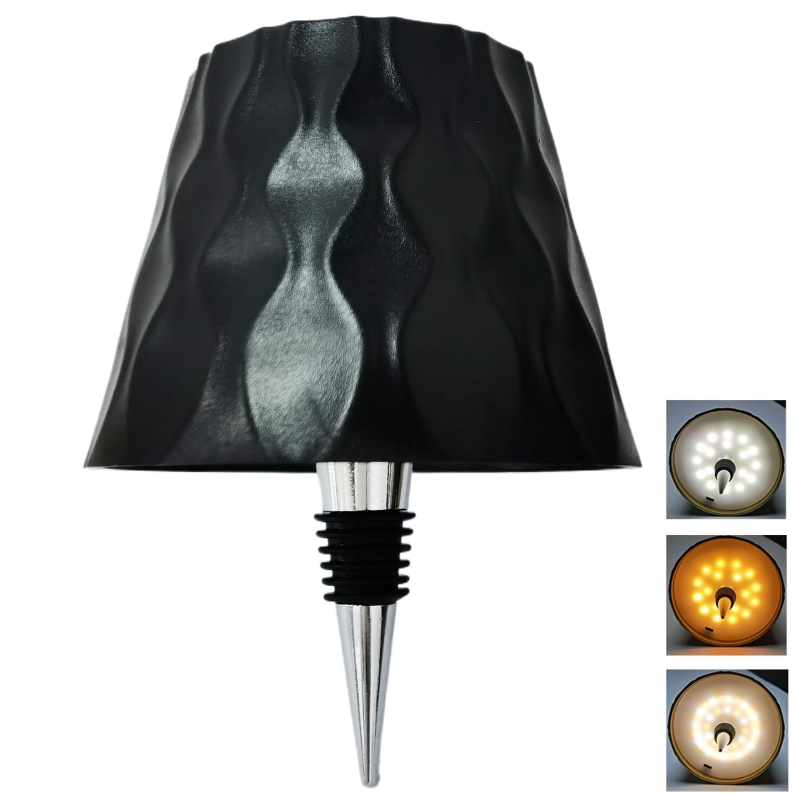 Wine Bottle Lamp, LED Rechargeable Wireless Bottle Lamp Shade for Liquor Bottles 3 Color Dimmable Table Lamp with Touch Control for Bars, Restaurants, Bedrooms & Outdoor (Black)