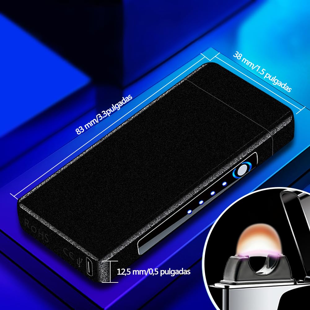 SKRFIRE Briquet tempête à arc plasma rechargeable par USB avec affichage LED de la batterie, arrêt automatique pour camping, barbecue, bougie en plein air (noir mat prestige)