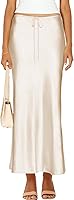 Skrtimory Women's Satin Silk Drawstring Maxi Skirt - Flared A-Line Long Skirt for Casual & Formal Wear