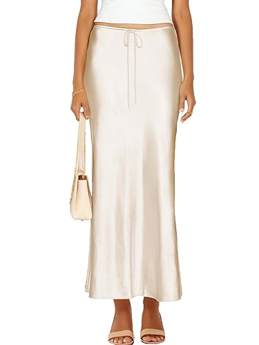 Womens Satin Silk Maxi Skirts Drawstring Flared Casual A-Line Leopard
