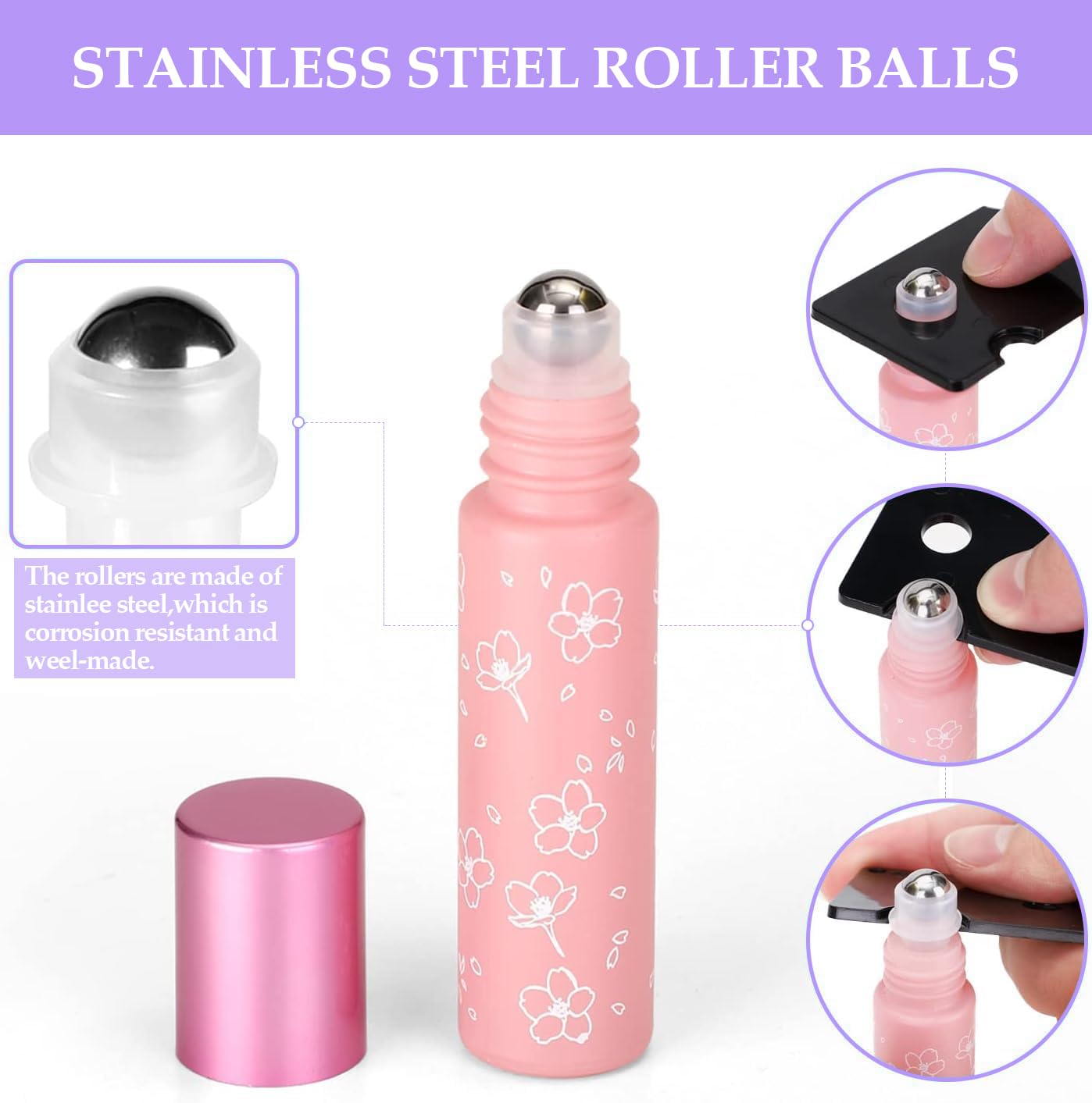 Flaconi Roll-On 10 ml, 8 Pezzi Colorati con Sfera in Acciaio Inox, Ricaricabili, Roller in Vetro per Oli Essenziali, Profumo, Olio per Labbra – Perfetti per Cosmetici DIY e Aromaterapia