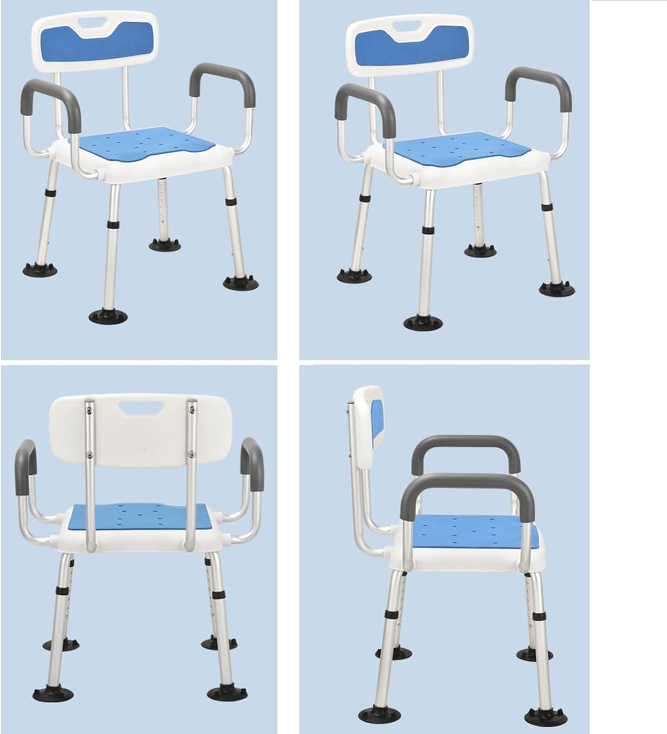 Silla de Ducha de 6 Niveles de Altura Ajustable, con reposabrazos y Respaldo Acolchados Banco Antideslizante Asiento de bañera for baño, Asientos de baño de Seguridad for Adultos Ancianos(A)