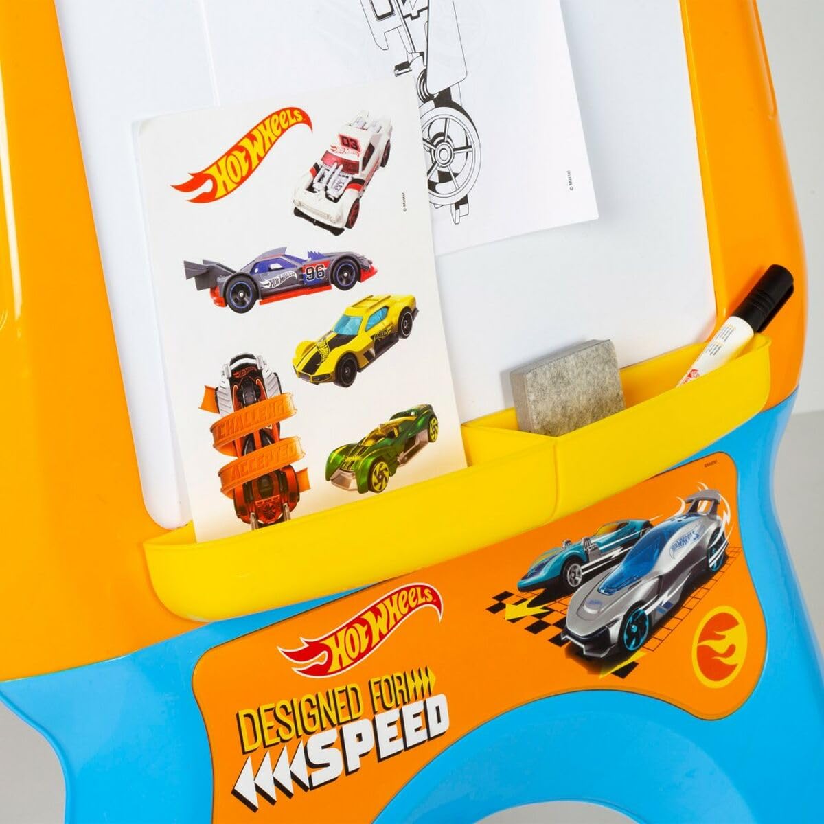 COLORBABY 77432, Lavagna per bambini Hot Wheels con cavalletto, lavagna per bambini, lavagna per pennarelli, giocattoli per bambini, giocattoli educativi, regali per bambini