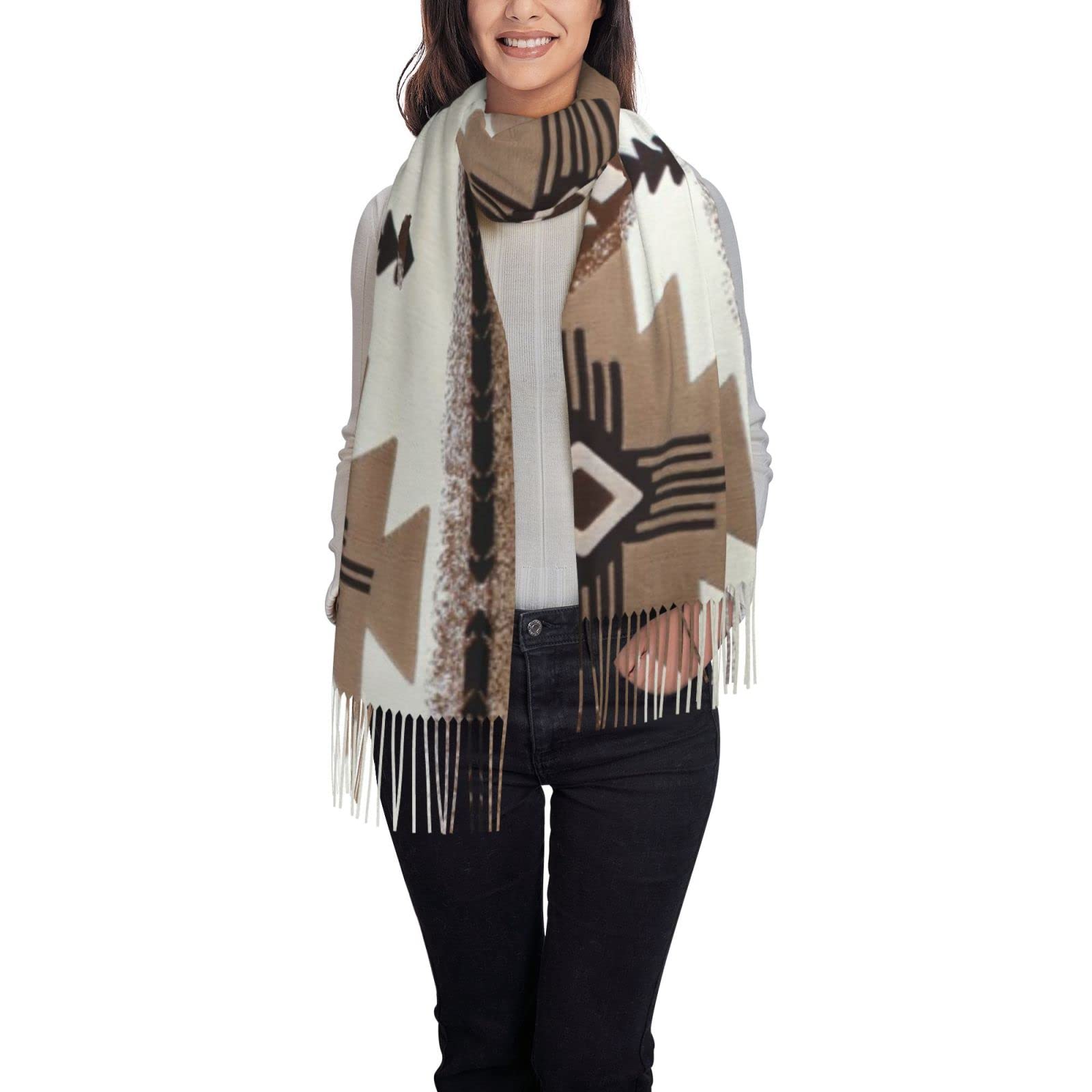 Buuloo Unisex Native American Ladies Scarf, Printed Faux Cashmere Shawl Scarf Warm Comfortable Soft Scarf With Fringe Scarf Fashion Winter Gift.