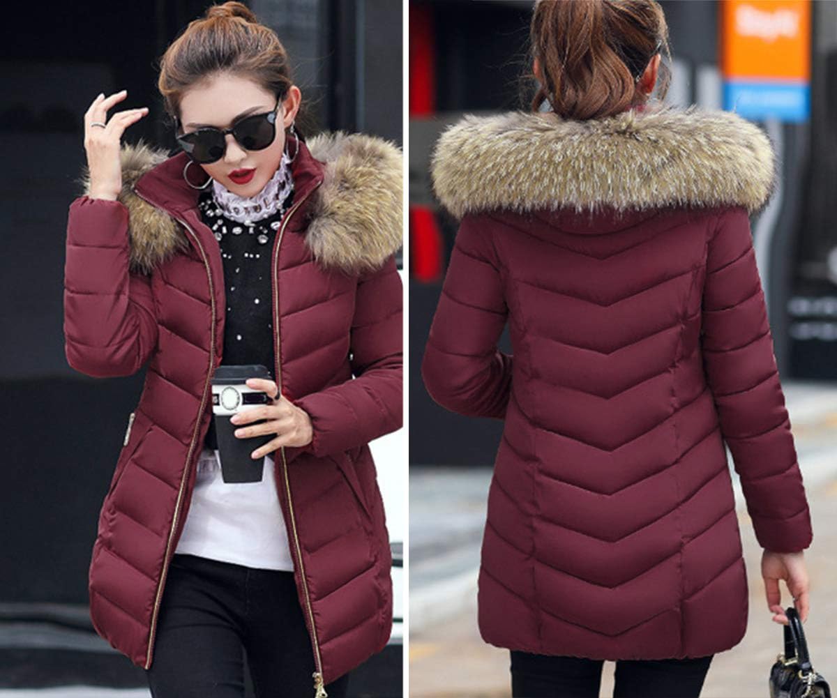 ORANDESIGNE Cappotto Invernale Donna Piumino Giacca Lungo Giubbino con Pelliccia Cappuccio Piumino Cappotti Eleganti Caldo Parka Outwear Trench Giubbotto con Zip e Tasche