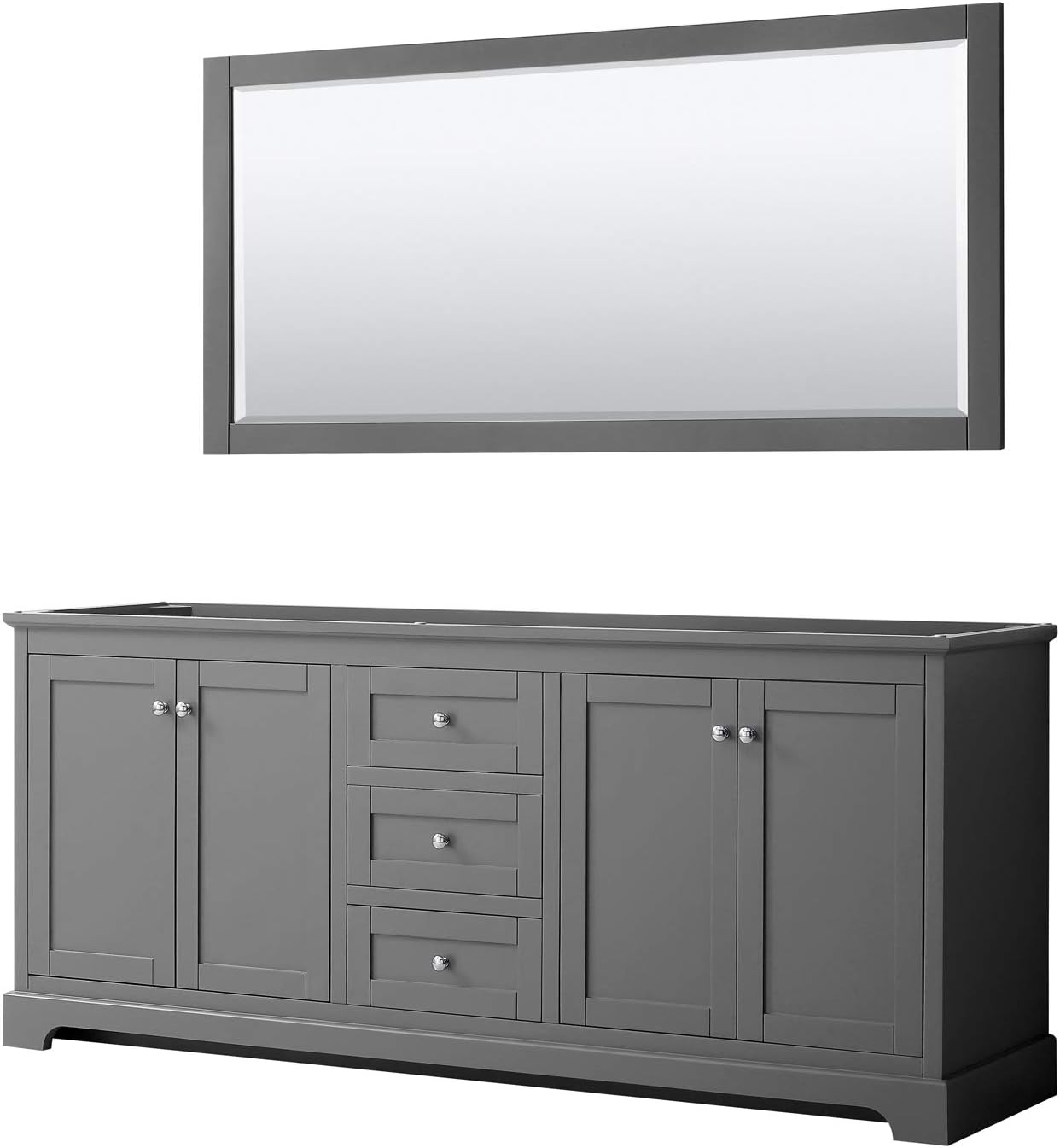 Wyndham Collection Avery 80 Inch Double Bathroom Vanity in White, No Countertop, No Sinks, and 70 Inch Mirror