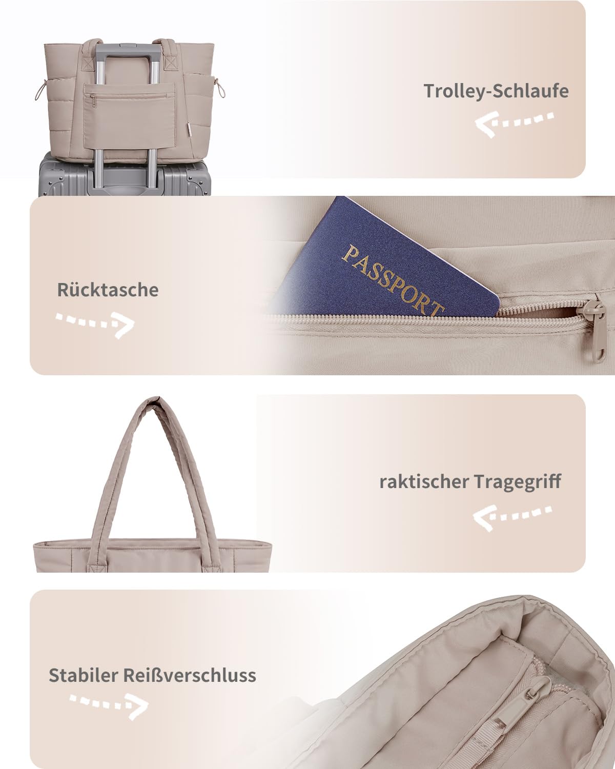 Wandering Nature Handtasche Damen Tote Bag 2-Tlg Puffer Shopper Tasche mit Laptopfach (15,6 Zoll) & Getränkehalter (40oz/1.18l), Ideal für Arbeit Schule Reisen Shopping (Patent Angemeldet)