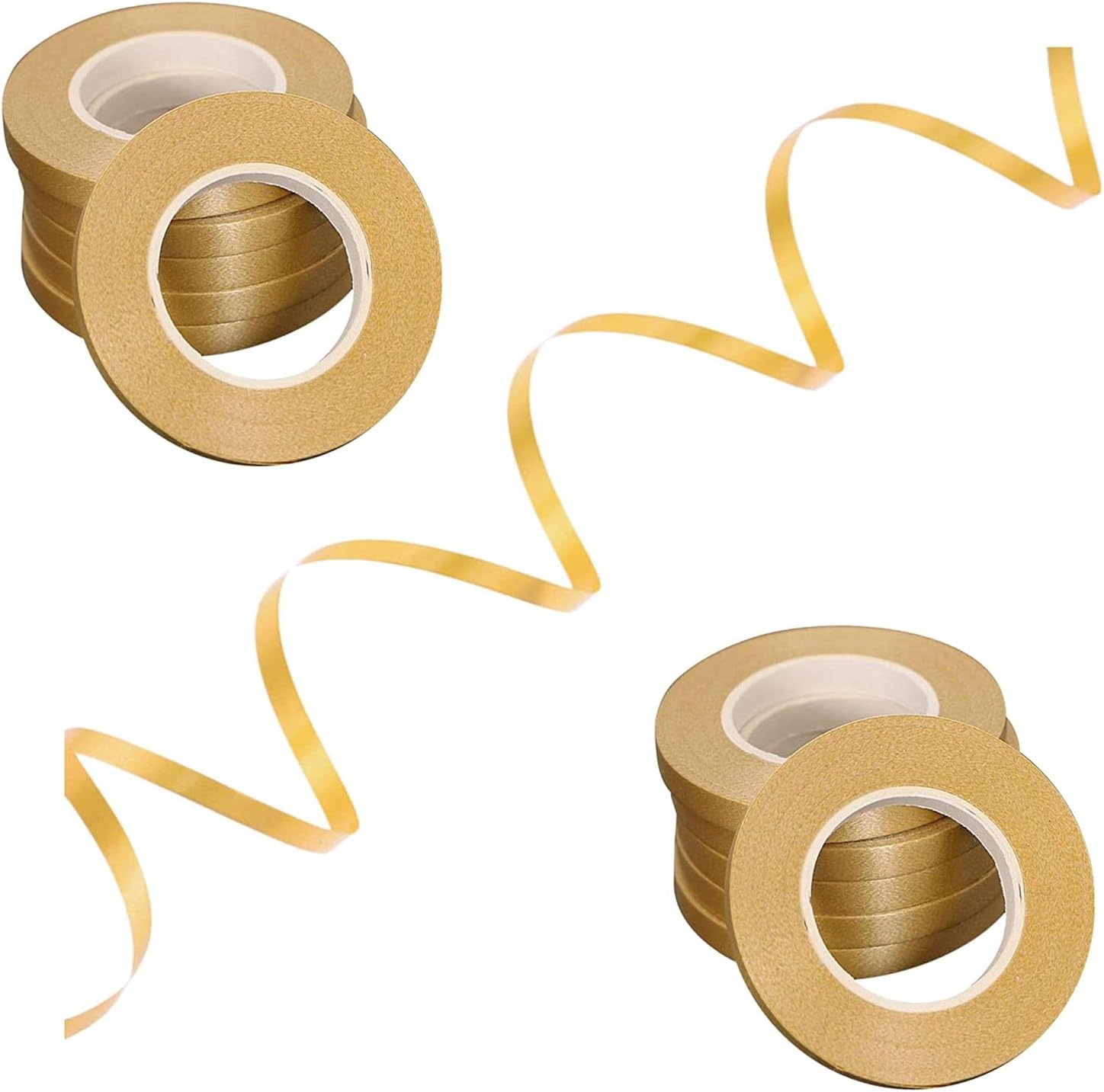 ZYOZIQUE 6 Pcs Curling Ribbons For Balloons Party Decoration 5 Meters Gold Crimped Curling Ribbon Shiny Balloon String Roll Gift Wrapping Ribbon -(Gold)
